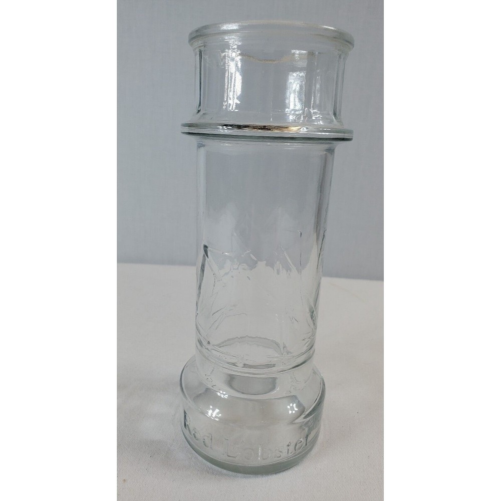 Vintage Red Lobster Sailboat Drinking Glass 7.5" Tall Clear Embossed